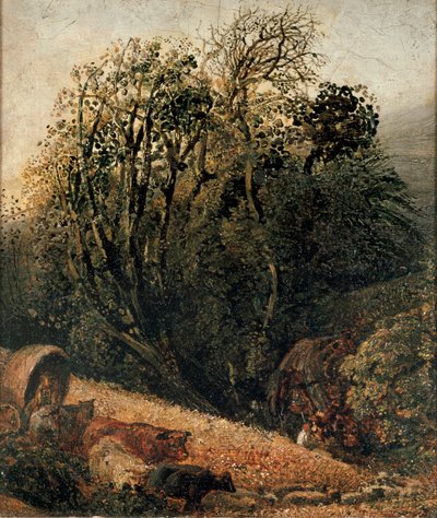 Een korenveld omzoomd door bomen door Samuel Palmer