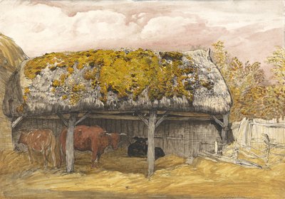 Een Koeienstal met een Mossig Dak, c.1829 door Samuel Palmer