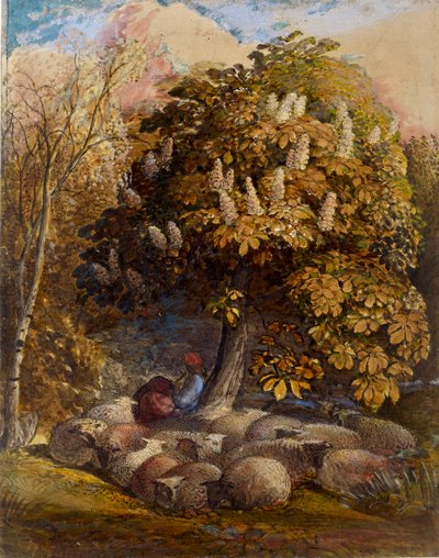Pastorale met een paardenkastanjeboom door Samuel Palmer