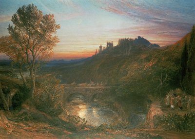 De stad bij zonsondergang door Samuel Palmer