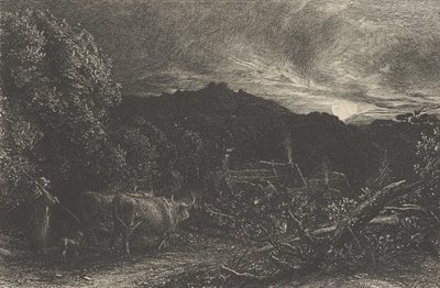 De vermoeide ploeger, of De herder, of Tardus Bubulcus, begonnen 1858 door Samuel Palmer