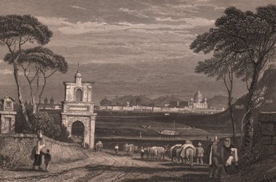 Rome met de koepel van de Sint-Pietersbasiliek aan de rechterkant, Lazio, Italië, staalgravure naar tekening van Samuel Prout, circa 15x115 cm door Samuel Prout