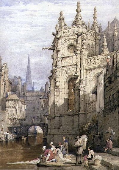 Scène met wasvrouwen door Samuel Prout