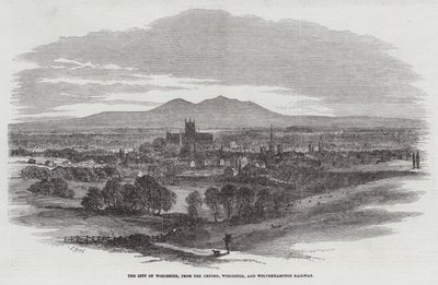 De stad Worcester, vanaf de Oxford, Worcester en Wolverhampton Railway door Samuel Read