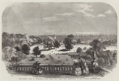 Het bezoek van de koningin aan Birmingham, Aston Park, vanaf Aston Hall, Birmingham in de verte door Samuel Read