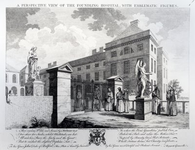 Een perspectivisch uitzicht op het Foundling Hospital, gegraveerd door Edward Rooker, 1749 door Samuel Wale
