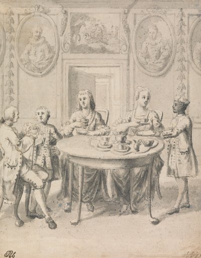 Interieur Scène met Familie aan Thee door Samuel Wale