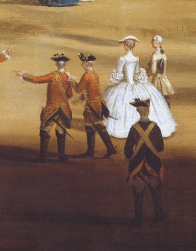 Soldaten en een paar op Horseguards Parade, c.1758 (detail) door Samuel Wale