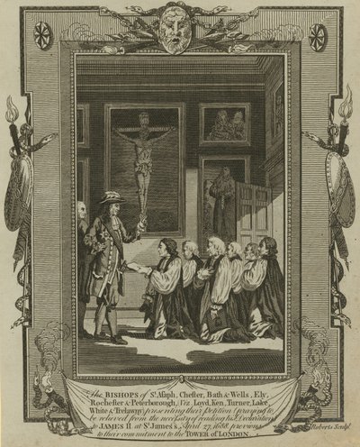 De zeven Bisschoppen die hun verzoekschrift aanbieden aan Koning James II in St James