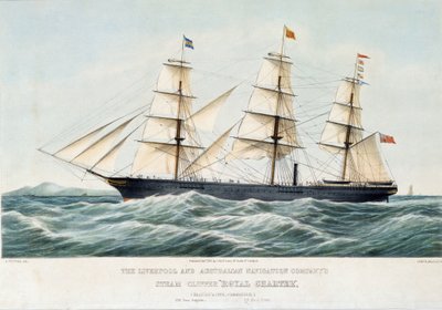 Een koninklijke clipper van de Australië en Liverpool scheepvaartmaatschappij. Handgekleurde lithografie, circa 1856 door Samuel Walters door Samuel Walters