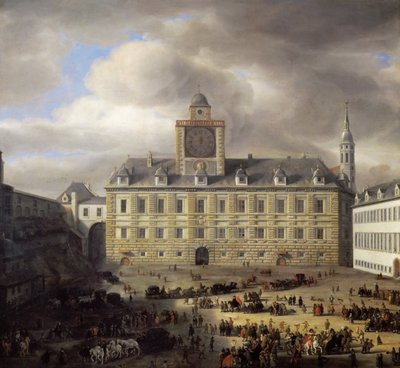 Hoofdplein binnen het keizerlijk kasteel in Wenen door Samuel van Hoogstraten