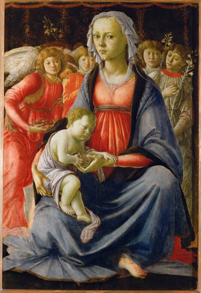 Madonna met Kind en vijf engelen. Olie MI 478 ... door Sandro (1444/5-1510) Botticelli