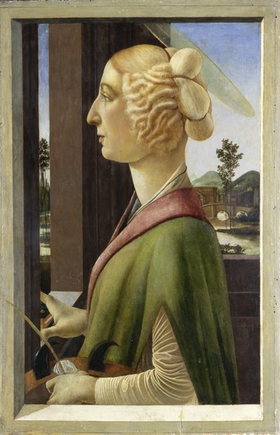 Portret van een jonge vrouw met attributen van St. Catherine door Sandro Botticelli