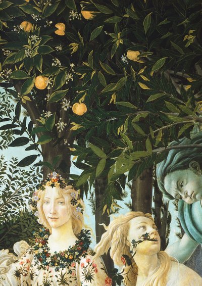 Flora, Zephyrus en Cloris, detail uit De Allegorie van de Lente (Primavera), ca. 1477-1482 door Sandro Botticelli