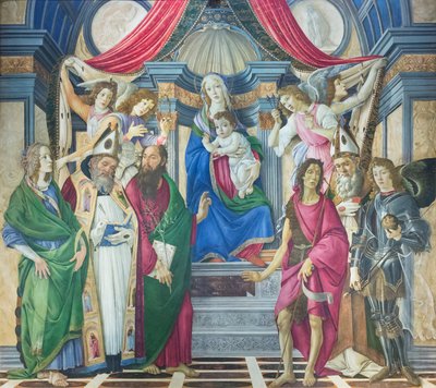Madonna en Kind op de troon met heiligen door Sandro Botticelli