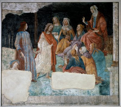 Jonge man geleid naar de vergadering van de Zeven Vrije Kunsten door Sandro Botticelli