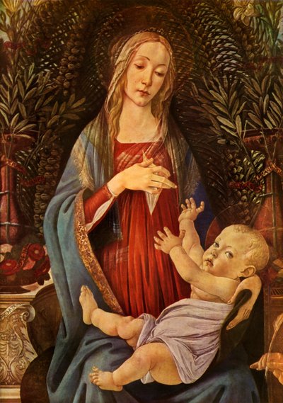 Detail van Madonna en Kind met beide Heiligen Johannes, 1485, 1937 door Sandro Botticelli