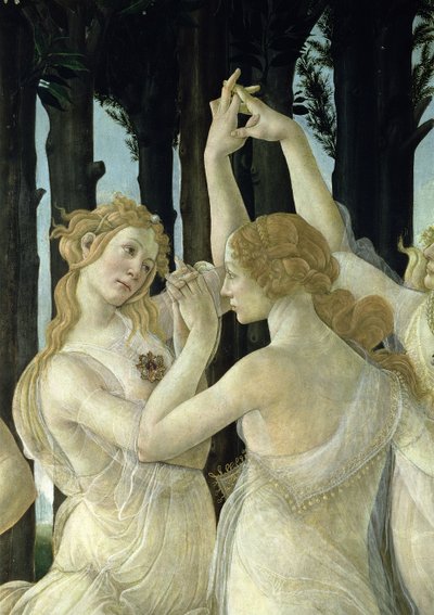 Detail van twee van de Drie Gratiën, uit de Primavera (detail) door Sandro Botticelli