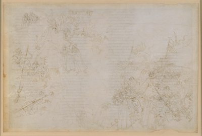 La Divina Commedia, Inferno XXI. Vergilius en Dante in de achtste cirkel van de hel (Malebolge), 5e bolgia: de bestraffing van corrupte ambtenaren; de begeleiding door de duivels door Sandro Botticelli