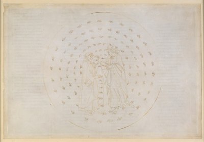 La Divina Commedia, Paradiso VII. Tweede planetaire sfeer (hemel van Mercurius): Beatrice leidt Dante in in de ingewikkelde kwesties van de goddelijke gerechtigheid, de erfzonde van de mens en de verlossing door de dood van Christus door Sandro Botticelli