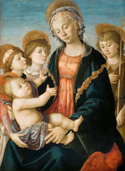 De Maagd en het Kind met twee engelen en de jonge Johannes de Doper, ca. 1467 door Sandro Botticelli