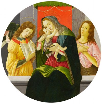 Madonna met het Kind, Johannes de Doper en een engel door Sandro Botticelli and workshop