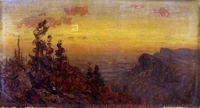 Indianen bij Kampvuur--Maanopkomst, n.d. door Sanford Robinson Gifford