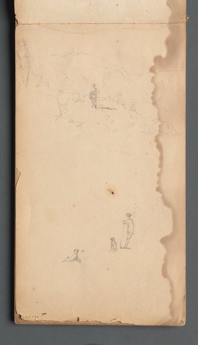 Schetsboek, pagina 02: Figuur in een Landschap met Hond door Sanford Robinson Gifford