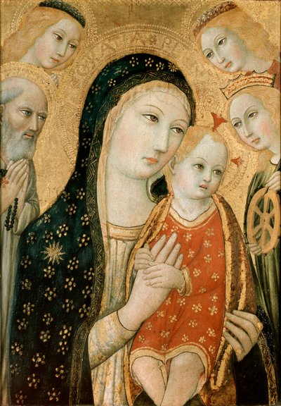De Maagd en het Kind met St. Hiëronymus, St. Catharina van Alexandrië en twee engelen, ca. 1470 door Sano di Pietro
