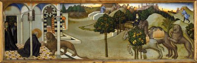 De heilige Hiëronymus trekt een doorn uit de poot van de leeuw ... door Sano di also Ansano di Pietro di Mencio Pietro