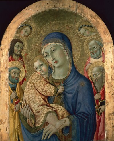 De Madonna en Kind met heiligen en engelen door Sano di also Ansano di Pietro di Mencio Pietro