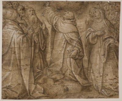Heiligen Dominic, Catharina van Siena en een groep andere heiligen door Sante Creara de Fochegioli