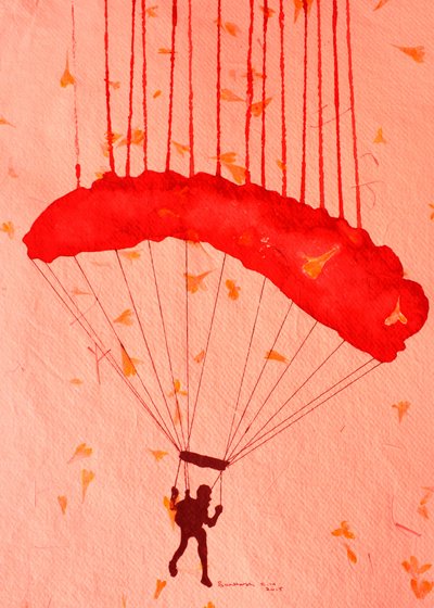 Parachutist tussen bloemblaadjes door Santhosh ch