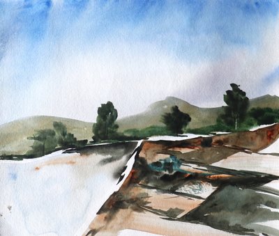 Aquarel: Bergweerspiegelingen door Santhosh ch