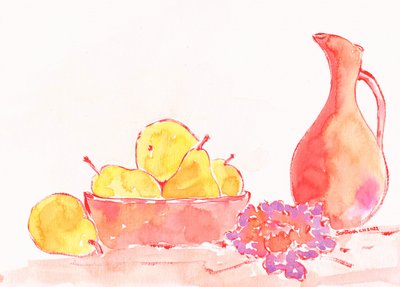 Aquarel: peren en een kan door Santhosh ch
