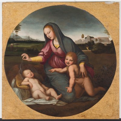 Madonna en kind met de jonge St. Jan, c.1500 door Sanzio of Urbino (follower of) Raphael