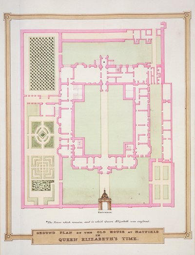 Grondplan van het Oude Huis in Hatfield in de Tijd van Koningin Elizabeth uit 