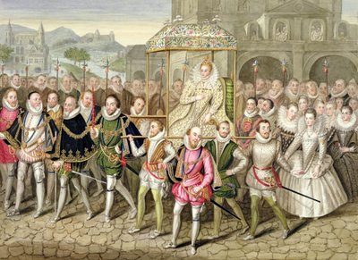 Koningin Elizabeth I in processie met haar Hovelingen (ca.160003) uit 