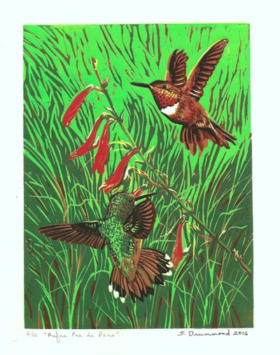 Rufus Pas de Deux, 2016 (Linosnede ) door Sarah Drummond