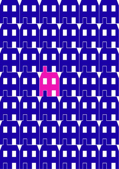 Blue Paper House_Large, 2020 (digitaal) door Sarah Evans
