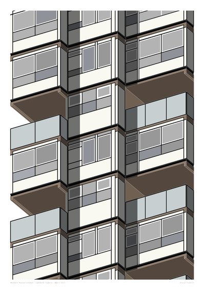 Lambeth Towers_Sepia, 2015 (grafische giclee print) door Sarah Evans