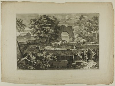 Christus en Zijn Discipelen met een Triomfboog in de Verte door Sébastien Bourdon