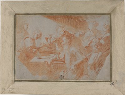Groep figuren rond de tafel door Sébastien Bourdon