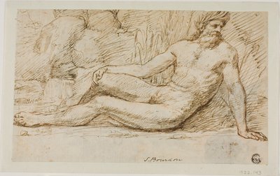 Rivier God (recto); Schetsen van twee mannelijke hoofden (verso) door Sébastien Bourdon