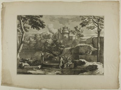 Uitzicht op een stad (Christus met de Barmhartige Samaritaan bij de bron) door Sébastien Bourdon