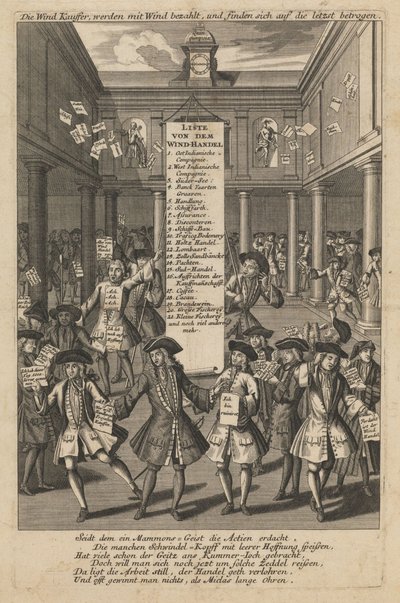 Windhandelaren die geld laten vallen..., ca. 1720 door Schmid