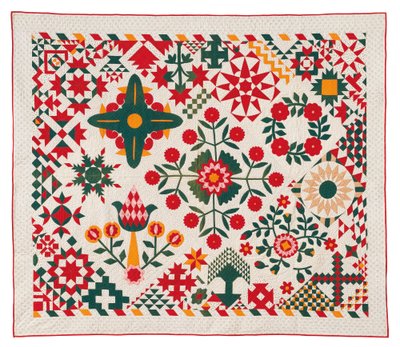 Een bloemenapplicatie quilt, mogelijk Pennsylvania door School American