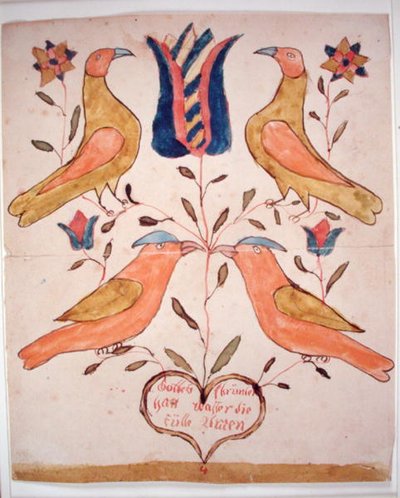 Vier vogels, tulp en hart door School American