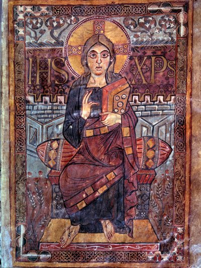 Karolingische kunst: Christus in majesteit (in glorie). Miniatuur uit het manuscript 