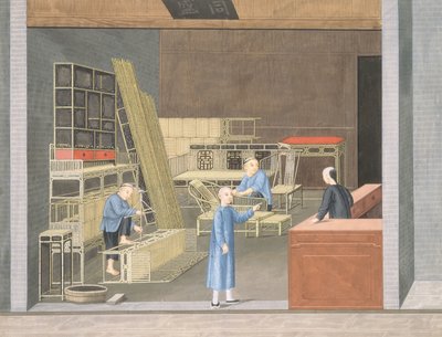 Bamboe Meubelwinkel (gouache en aquarel op papier) door School Chinese